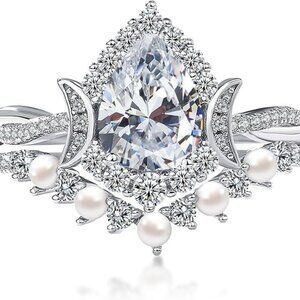 1.2ct Pear 925 Silver Hypoallergenic D Color VVS1 Moissanite Wedding Ring